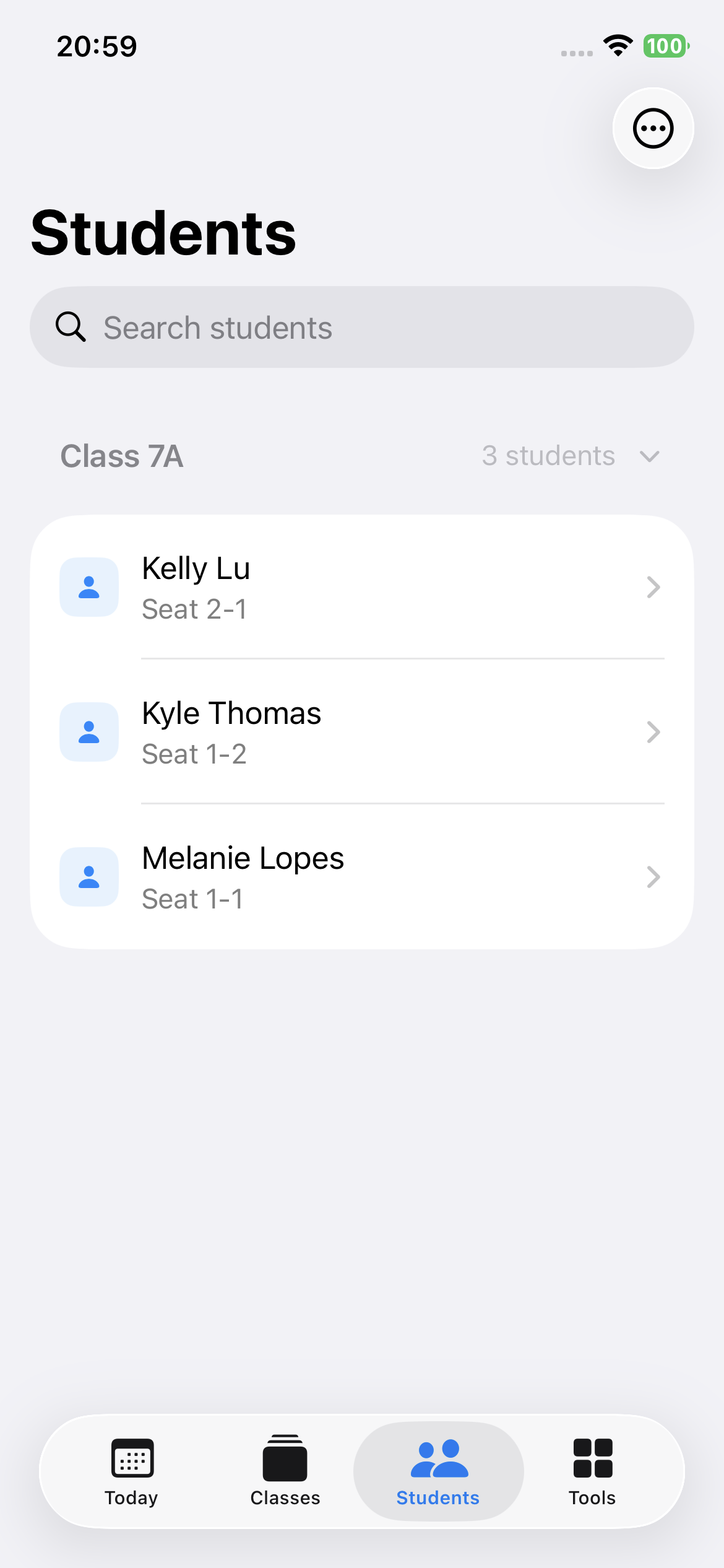 Student list in ClassThread